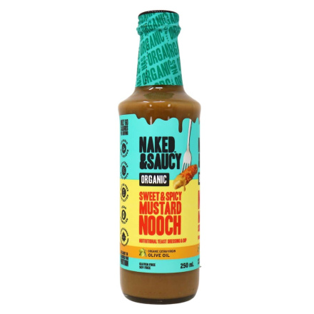 Front of Naked & Saucy Organic Nutritional Yeast Salad Dressing Sweet And Spicy Mustard