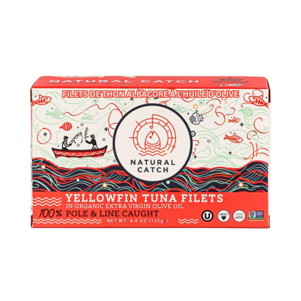 Front of Natural Catch Yellowfin Tuna In Olive Oil - Olive Oil Tuna - Low Mercury Tuna
