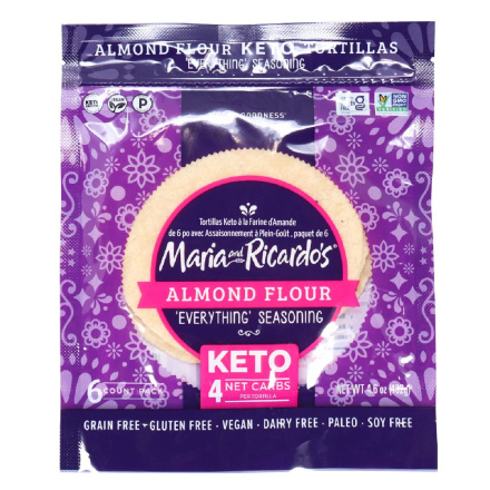 Front of Maria & Ricardo's 6 Almond Flour Keto Tortillas With Everything Seasoning, Pack of 6