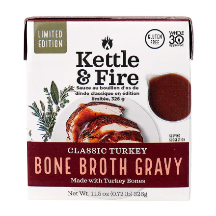 Front of Kettle & Fire Limited Edition Classic Turkey Bone Broth Gravy, 326g