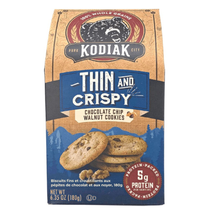 Front of Kodiak Thin and Crispy Chocolate Chip Walnut Cookies