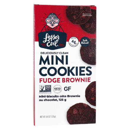 Front of Lesser Evil Keto Mini Cookies Fudge Brownie, 125g