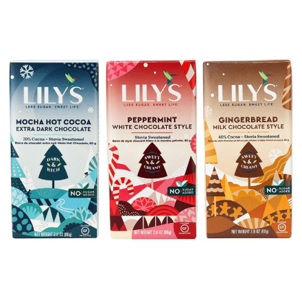 Front of Lily's Holiday Chocolate Bars Trio
