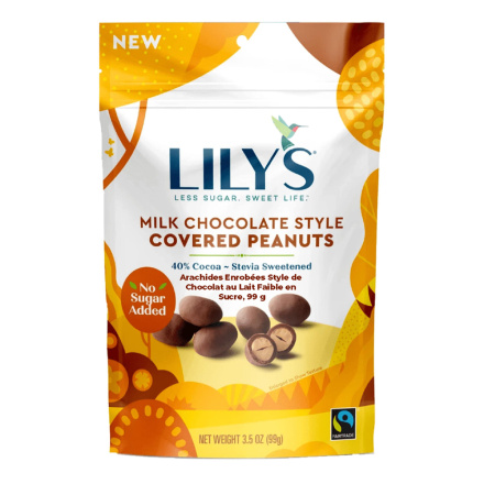 Front of Lily's Low-Sugar Milk Chocolate Style Covered Peanuts, 99g