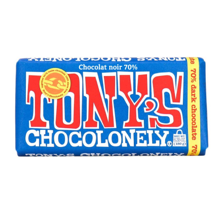 Front of Tony’s Chocolonely 70% Dark Chocolate, 180g