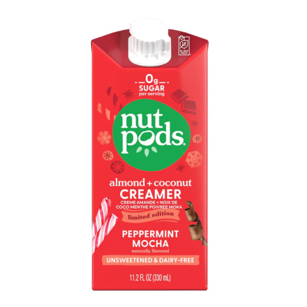 Front of Nutpods Peppermint Mocha Unsweetened Dairy-Free Creamer - Vegan Coffee Creamer - Coconut Coffee Creamer - Non Dairy Coffee Creamer