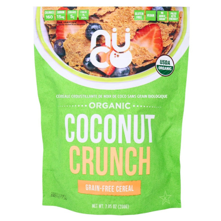 Front of Nuco Organic Grain-Free Coconut Crunch Cereal - Paleo Cereal - Gluten Free Cereal - High Fiber Cereal