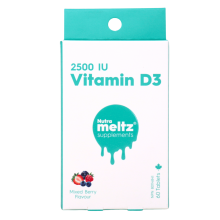Nutrameltz Meltaway Supplement Tablets 2500IU Vitamin D3 Canada Front