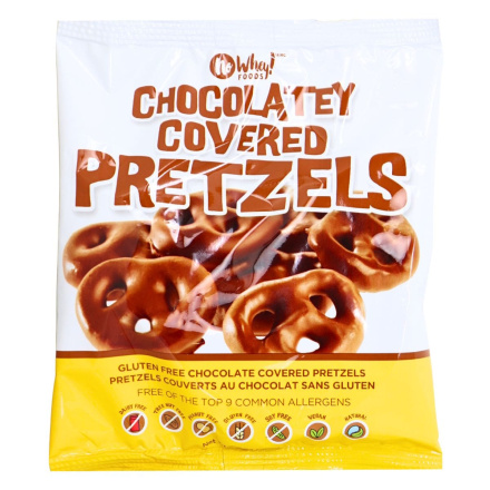 Front of No Whey Foods Allergen-Free Pretzels Chocolate - No Whey Canada - Chocolate Covered Pretzels - Pretzels Dipped in Chocolate