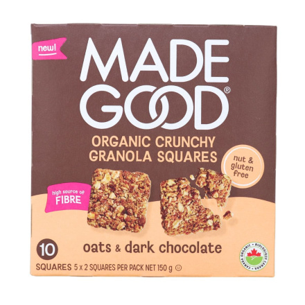 MadeGood Organic Crunchy Granola Squares Oats & Dark Chocolate, 5 Packs Front