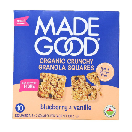 MadeGood Organic Crunchy Granola Squares Blueberry & Vanilla, 5 Packs Front