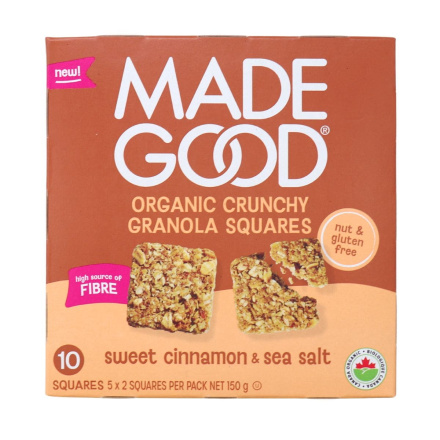 MadeGood Organic Crunchy Granola Squares Sweet Cinnamon & Sea Salt, 5 Packs Front