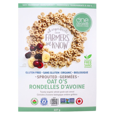 Front of One Degree Organic Gluten-free Sprouted Oat O’s - Organic Oat Cereal - Sprouted Gluten-Free Oats - Clean Ingredient Cereal