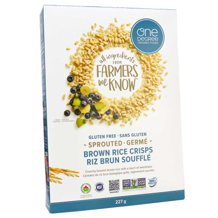 Front of One Degree Gluten-Free Organic Sprouted Brown Rice Crisps, 227g