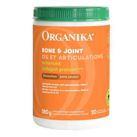 Front of Organika Enhanced Collagen Protein Bone & Joint - Hydrolyzed Collagen Supplements - Type 1 Collagen Supplements - Grass Fed Collagen Powder