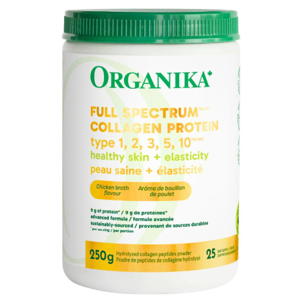 Front of Organika Full-Spectrum Collagen Powder Supplement Collagen Types 1, 2, 3, 5, and 10 - Grass Fed Collagen Powder - Best Collagen Supplement For Skin - Different Types Of Collagen