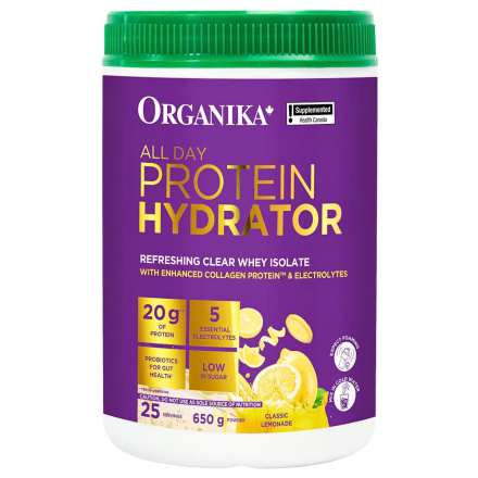 Front of Organika All Day Whey Protein Hydrator Lemon - Organika Collagen Protein - High Protein Hydration - Recovery Drink Mix
