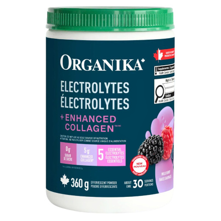 Front of Organika Electrolytes + Enhanced Collagen Wild Berry - Post Workout Drink - Best Post Workout Drink - Collagen Drink