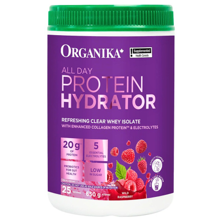 Front of Organika All Day Whey Protein Hydrator Wild Raspberry - Refreshing Whey Drink - Organika Raspberry - Protein Recovery Drink