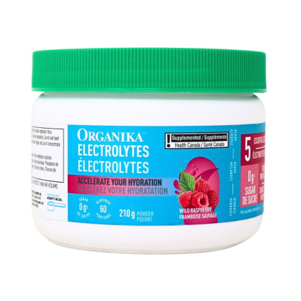 Front of Organika Sugar-Free Electrolytes Powder Wild Raspberry - Electrolyte Packets No Sugar - Organika Electrolytes - Raspberry Electrolytes