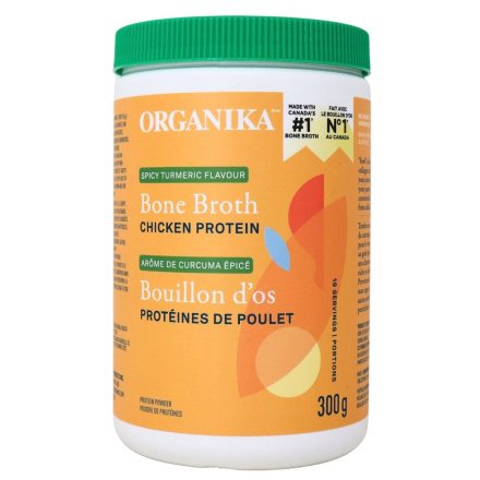 Front of Organika Spicy Turmeric Bone Broth Chicken Protein Powder - Bone Broth Cleanse - Bone Broth Soup - Bone Broth Powder
