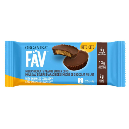 Front of Organika FAV Keto Milk Chocolate Peanut Butter Cups With Collagen