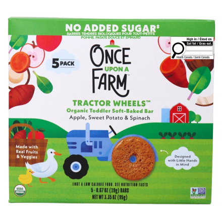 Once Upon a Farm Tractor Wheels Organic Toddler Soft-Baked Bars Apple, Sweet Potato & Spinach, 5 Bars Front