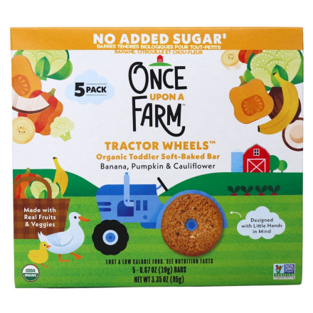 Once Upon a Farm Tractor Wheels Organic Toddler Soft-Baked Bars Banana, Pumpkin & Cauliflower, 5 Bars Front