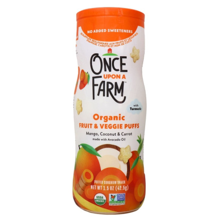 Once Upon a Farm Organic Fruit & Veggie Puffs Mango, Coconut & Carrot, 42.5 g Front