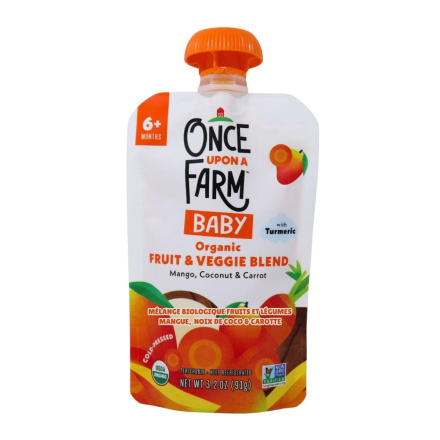 Once Upon a Farm Baby Organic Fruit & Veggie Blend Mango, Coconut & Carrot Front