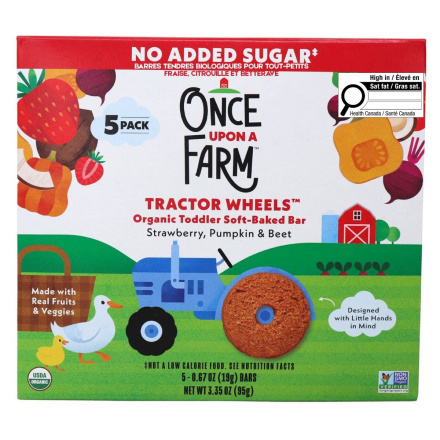 Once Upon a Farm Tractor Wheels Organic Toddler Soft-Baked Bars Strawberry, Pumpkin & Beet, 5 Bars Front