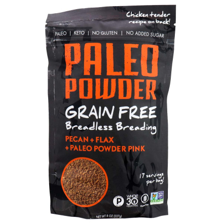 Front of Paleo Powder Grain Free Breadless Breading Pecan + Flax + Paleo Powder Pink, 227g