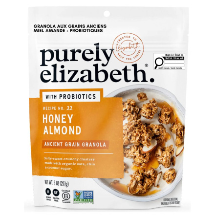 Front of Purely Elizabeth Honey Almond + Probiotics Granola - Gluten Free Granola - Protein Granola - Healthy Granola