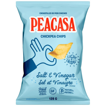 Front of Peacasa High Protein Chickpea Chips Salt & Vinegar - Healthy Protein Chip - Vegan Protein Chips - High Protein Snacks Vegetarian