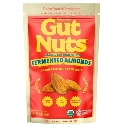 Front of Philosopher Foods Gut Nuts Fermented Almonds - Sourdough Bread Nuts - Fermented Snacks - Fermented Almonds