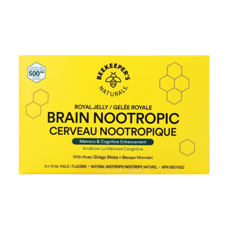 Front of Beekeeper's Naturals Royal Jelly Brain Nootropics With Ginkgo Biloba - Brain Fuel - Paleo Brain Nootropic - Caffeine-free Memory & Cognitive Enhancement