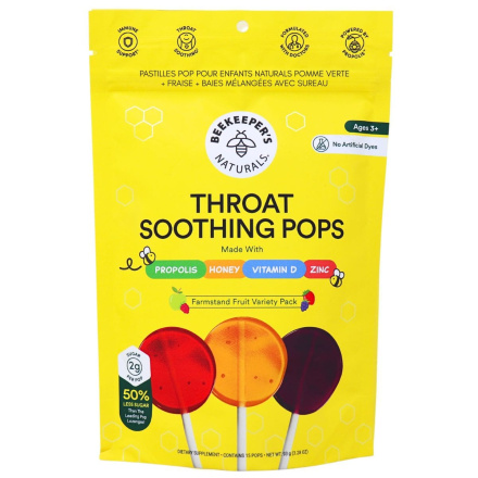 Front of Beekeeper’s Naturals Kid’s Pop Lozenges Green Apple + Strawberry + Mixed Berry With Elderberry - Low Sugar Lozenges - Propolis For Sore Throat - Propolis Cough Drops