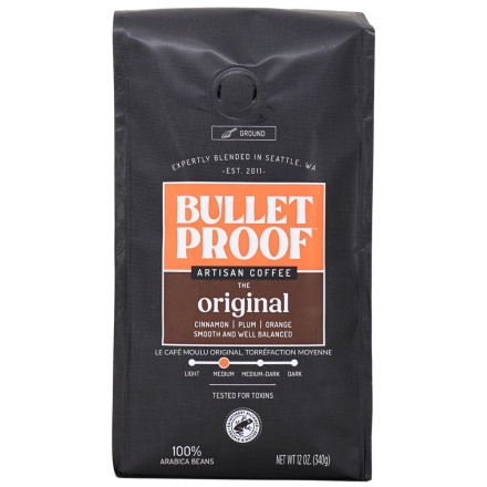 Front of Bulletproof The Original Ground Coffee Medium Roast - Medium Roast Coffee - Ground Artisan Coffee - Coffee Tested for Toxins
