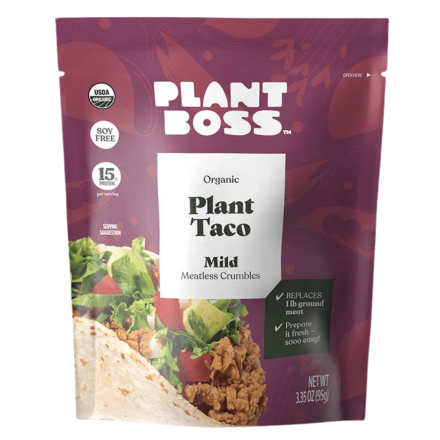 Front of Plant Boss Organic Plant Taco Meatless Crumbles Mild, 95g