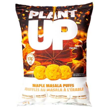 Front of Plant Up High Protein Puffs Maple Masala - High Protein Cheese Balls - Keto Puffs - Masala Puffs