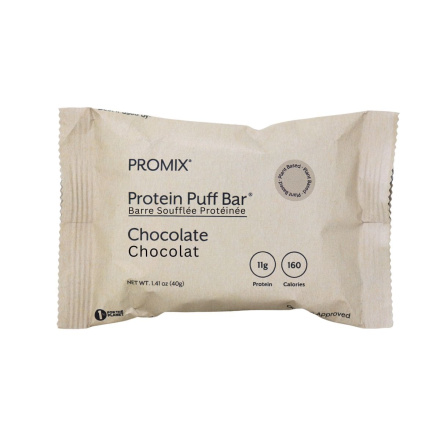 Front of PROMIX Vegan Cereal Bar Chocolate Canada - Drizzled Chocolate Protein Snack - High Protein Plant Based Bar - Chocolate Protein Bar Canada