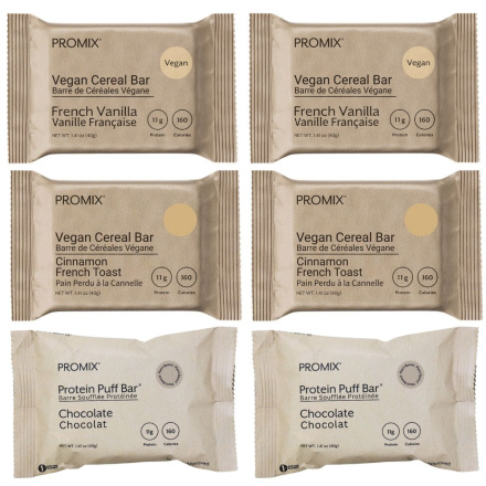 PROMIX Vegan Protein Cereal Bar Variety 6-Pack Canada Front