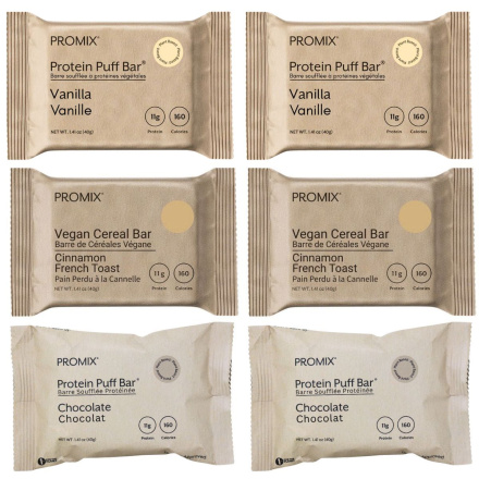 PROMIX Vegan Protein Cereal Bar Variety 6-Pack Canada Front