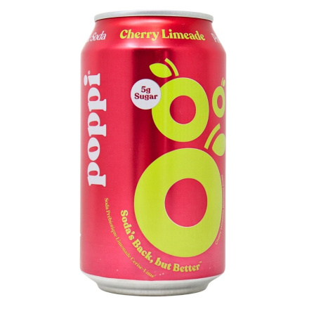Front of Poppi Prebiotic Soda Cherry Limeade - Prebiotic Drink - Best Prebiotic Drink - Gut Health Drink
