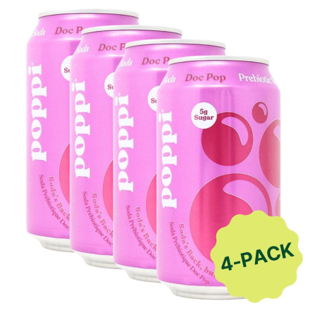 Poppi Prebiotic Soda Doc Pop 4-Pack, 355 mL each Front