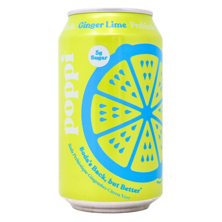 Front of Poppi Prebiotic Soda Ginger Lime - Ginger Lime Sparkling Ice -Ginger Lime Soda Water - Ginger Lime Soda Pop