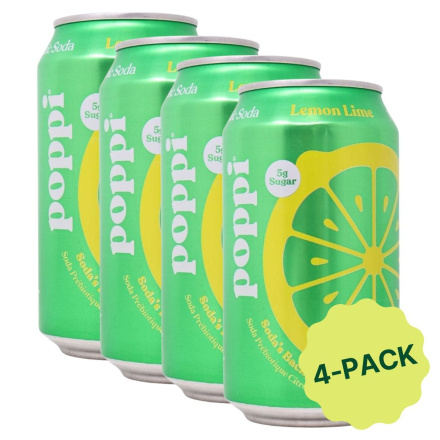Poppi Prebiotic Soda Lemon Lime 4-Pack, 355 mL each Front