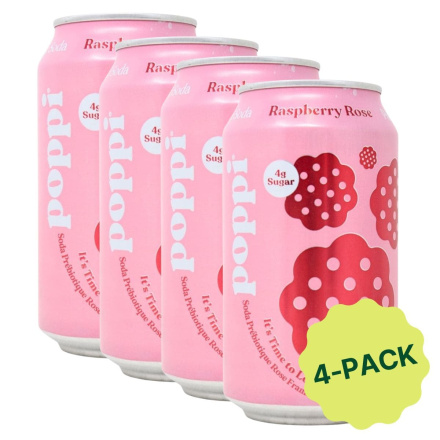 Poppi Prebiotic Soda Raspberry Rose 4-Pack Front