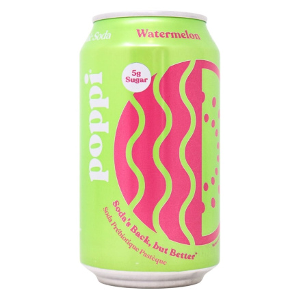 Front of Poppi Prebiotic Soda Watermelon - Prebiotic Soda Poppi - Prebiotic Soda Benefits - Prebiotic Soda Canada