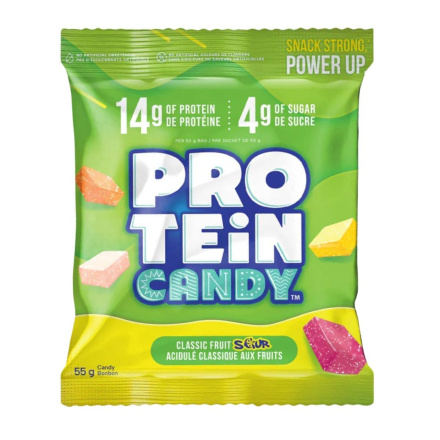 Front of Protein Candy Classic Fruit Sour - High Fibre Candy - Protein Gummies - Protein Gummy Candy